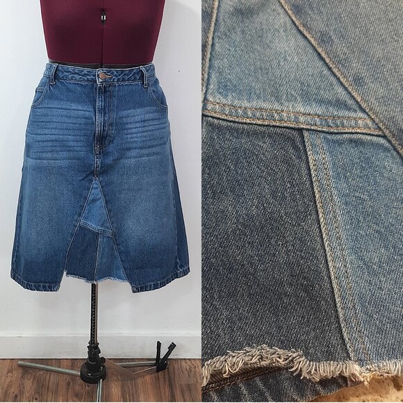 Patchwork denim midi skirt 1 - Time & Tru - Picture 1 of 11